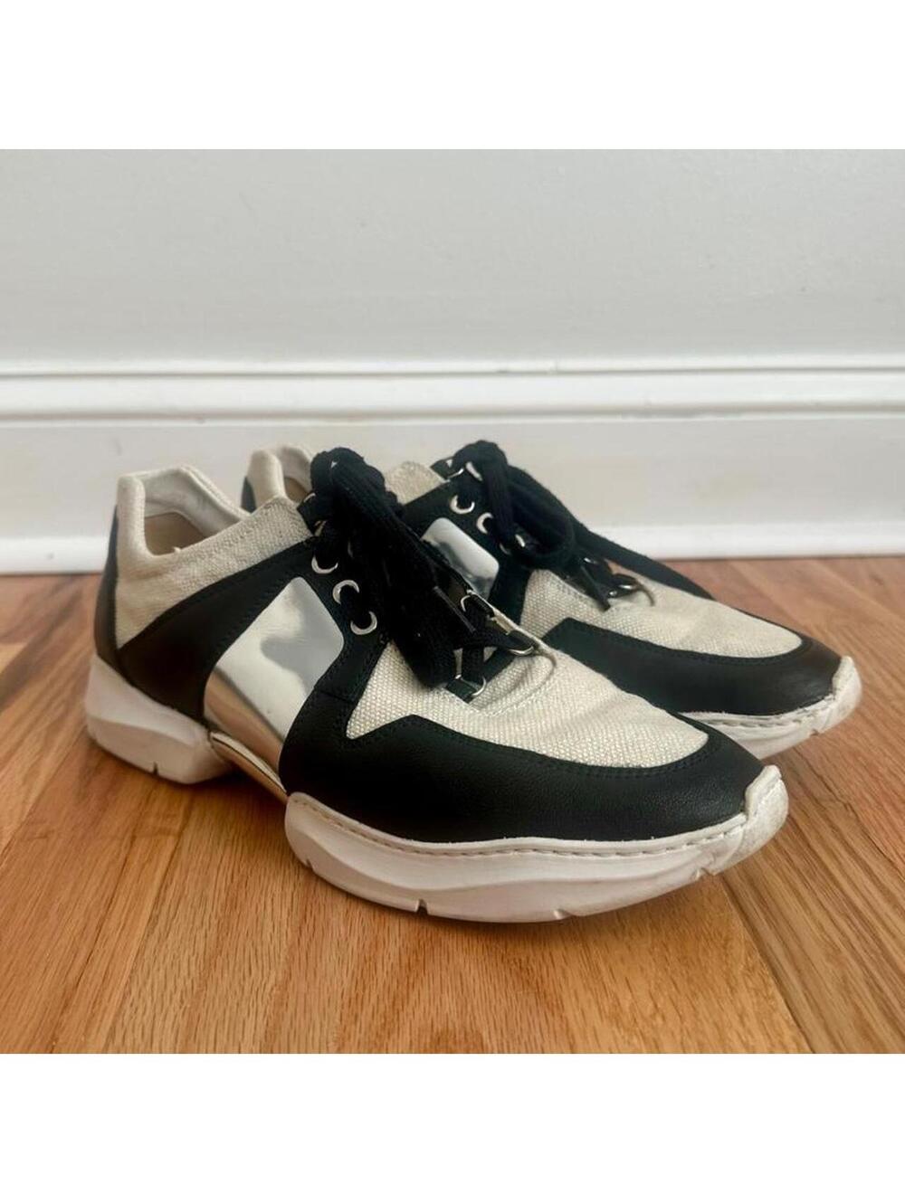 Stuart Weitzman Dreamy Sneakers 9.5 M Black White Silver Metallic Y2K Style